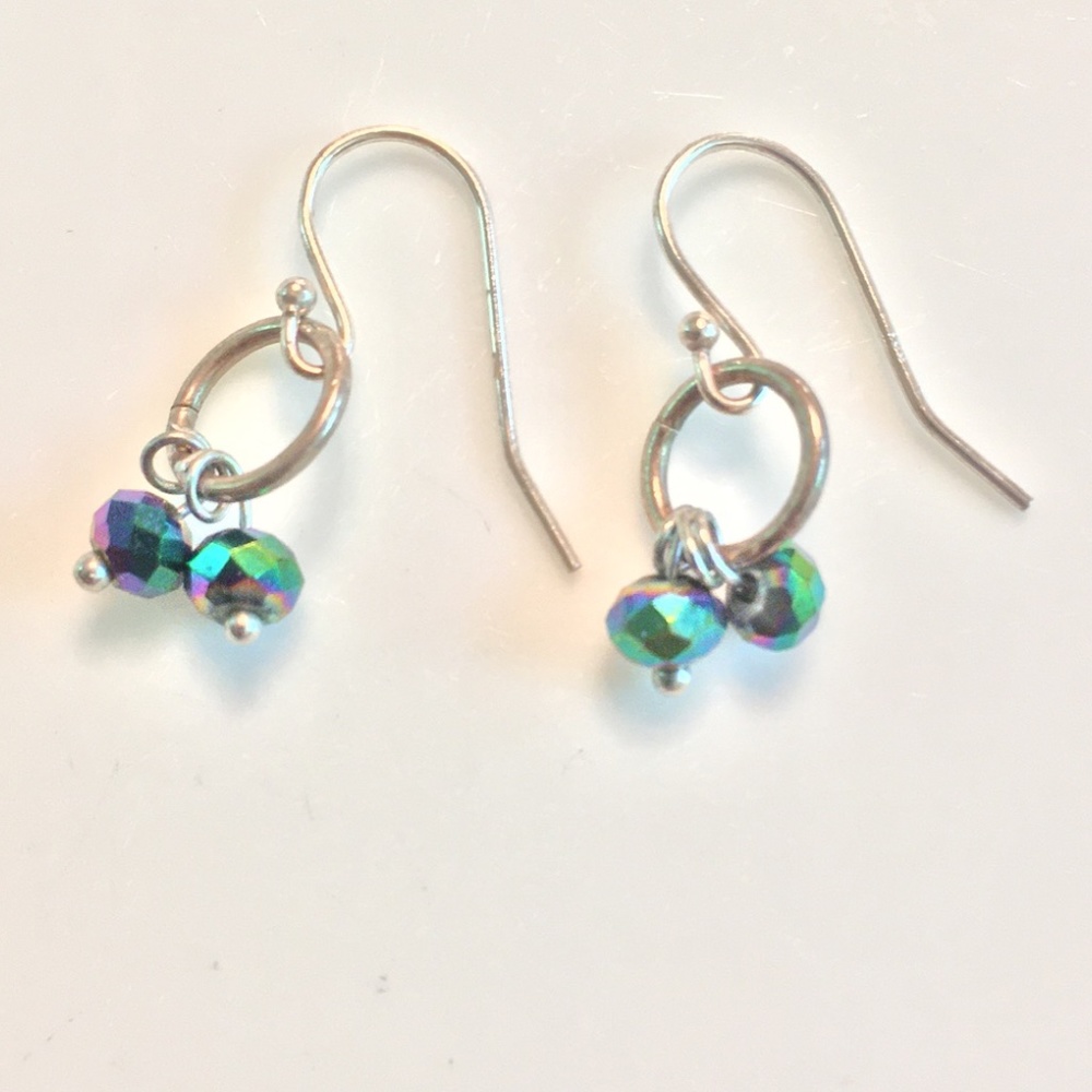 ARTISAN Faceted Vintage Peacock glass bead Doublet Sterling silver Earrings